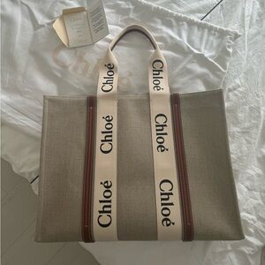 LARGE WOODY TOTE BAG IN LINEN - AMAZING NEW CONDITION ALL PACKAGING INCLUDED